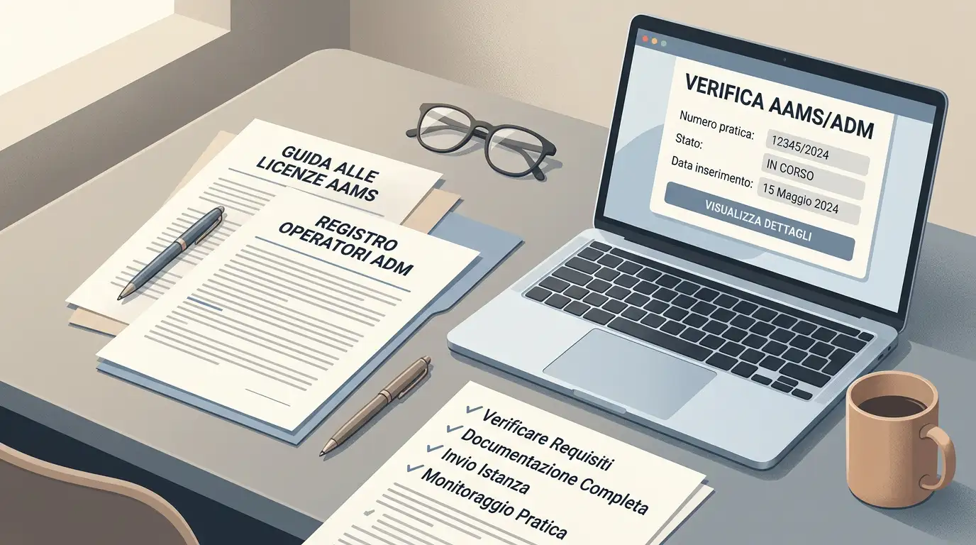 Scrivania con documenti e controlli ufficiali sul gioco online